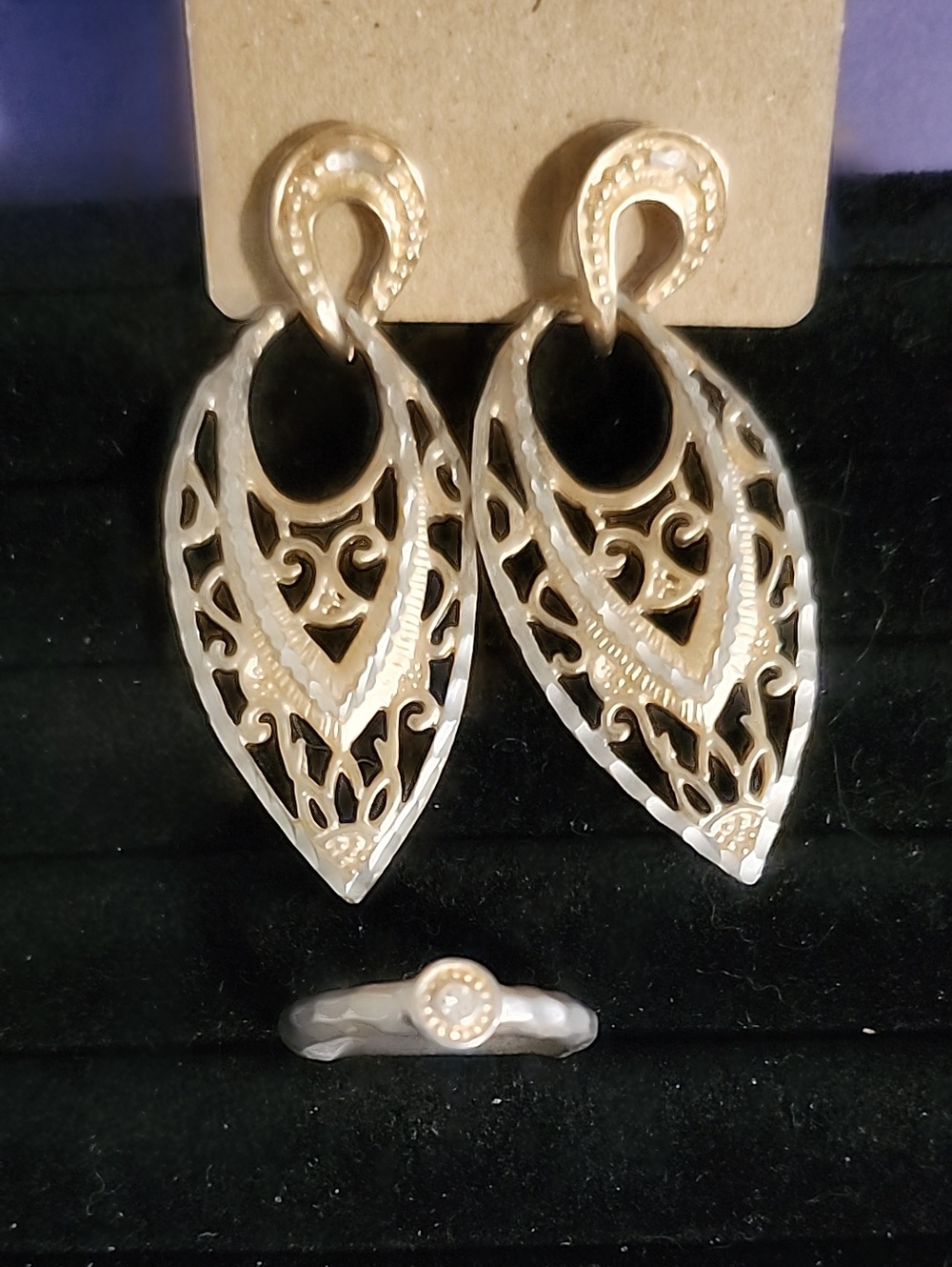 Two-Tone Filigree Drop Earrings in Gold and Silver